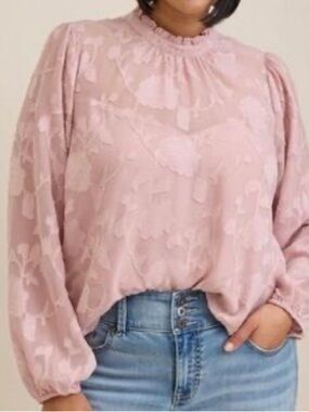 Torrid Chiffon Clip Bubble Hem Blouse Romantic Flirty Pink Plus Size 4X